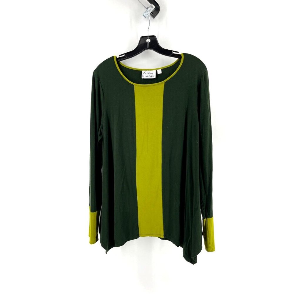 Linea Louis Dell'Olio Women's Long Sleeve Vintage Green Tunic Top Shirt Size Med